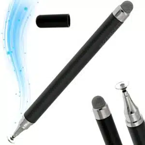 iAccessories 2-Way Stylus Pen - Fine Point Silicon Disc & Round Fiber Tips - Black