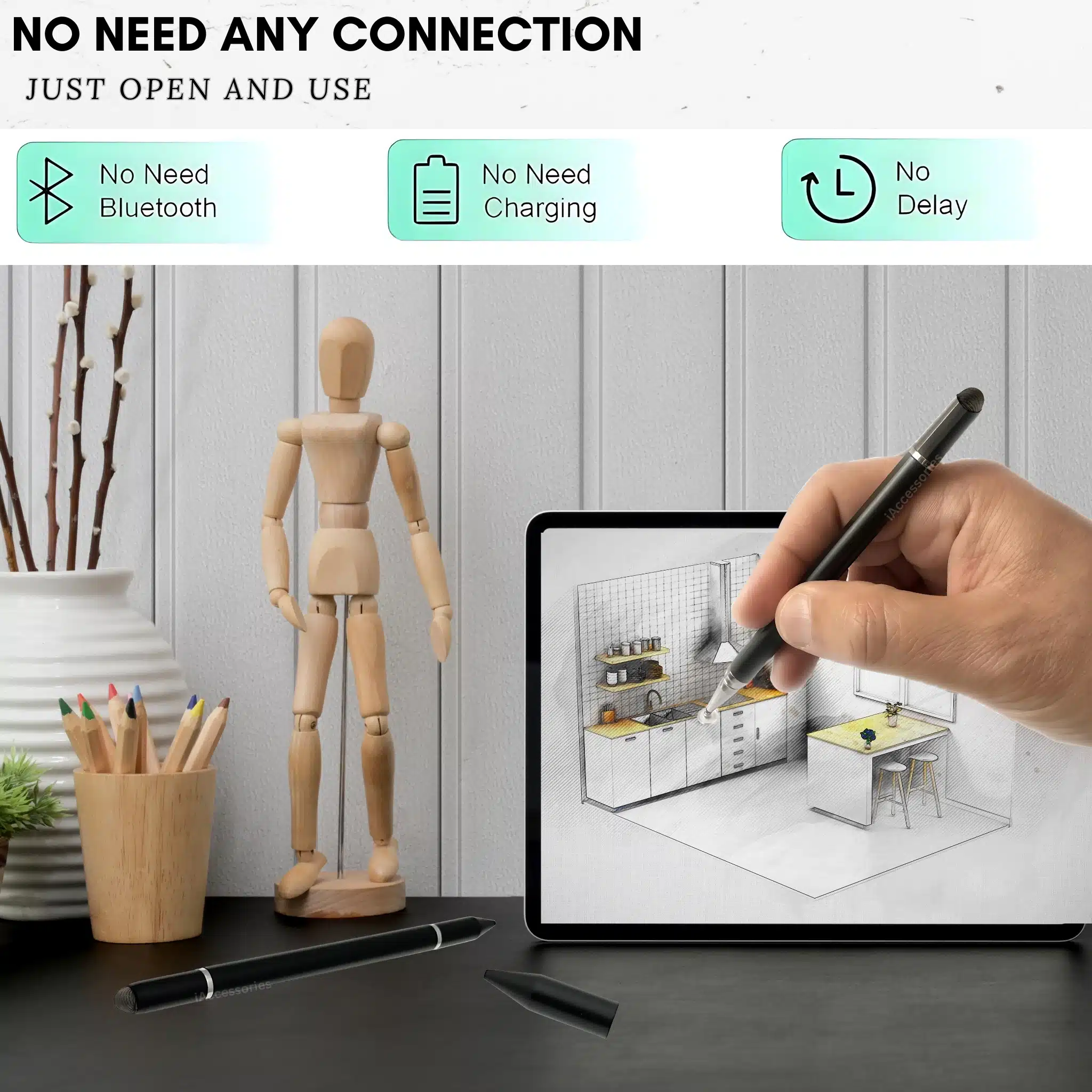 iAccessories 3 in 1 Stylus with Ball Point pen for all Touch Screen Devices BLACK-5