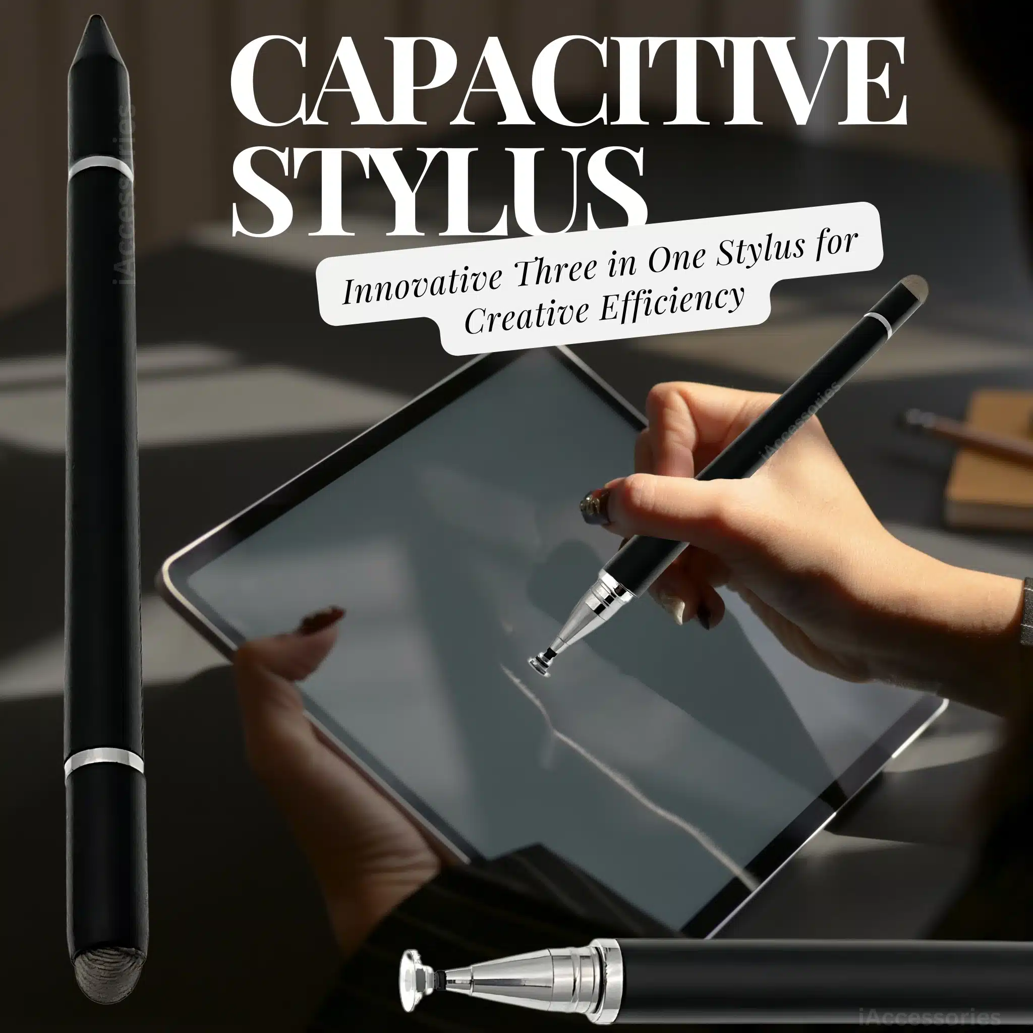 iAccessories 3 in 1 Stylus with Ball Point pen for all Touch Screen Devices BLACK-6