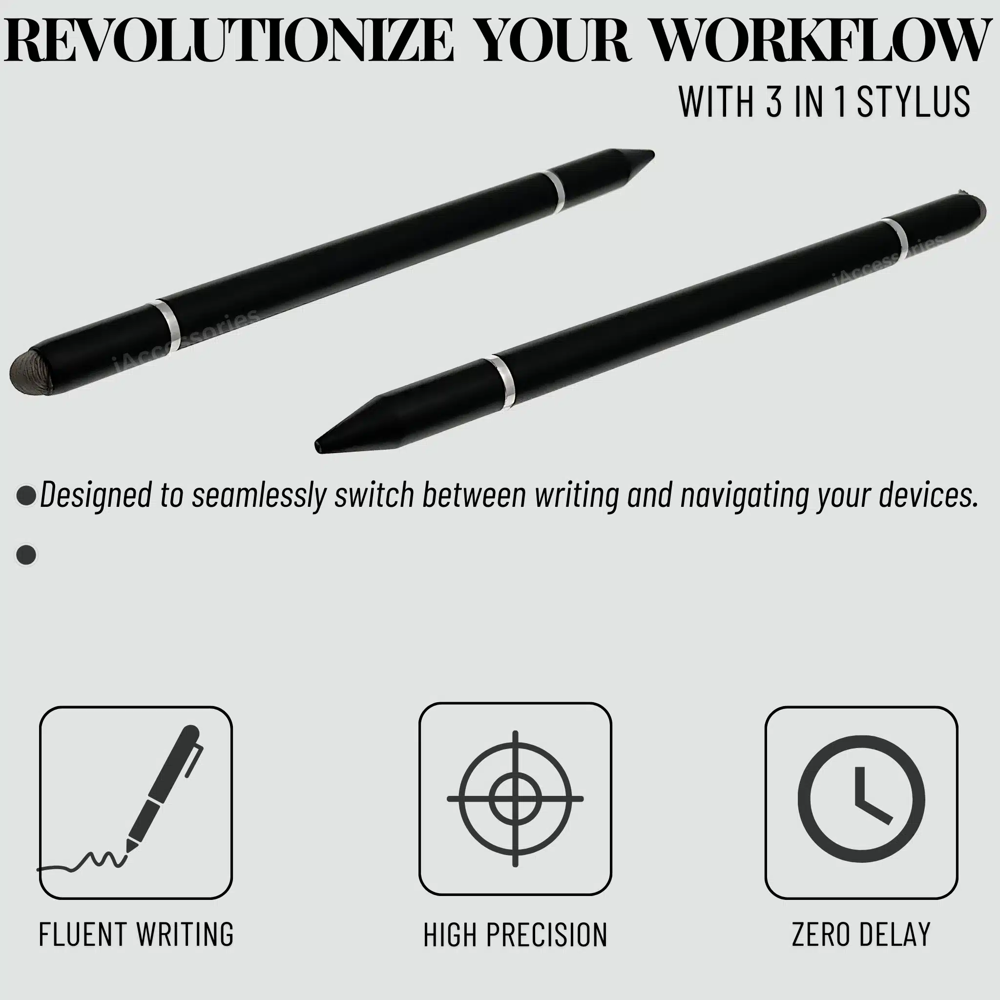 iAccessories 3 in 1 Stylus with Ball Point pen for all Touch Screen Devices BLACK-7