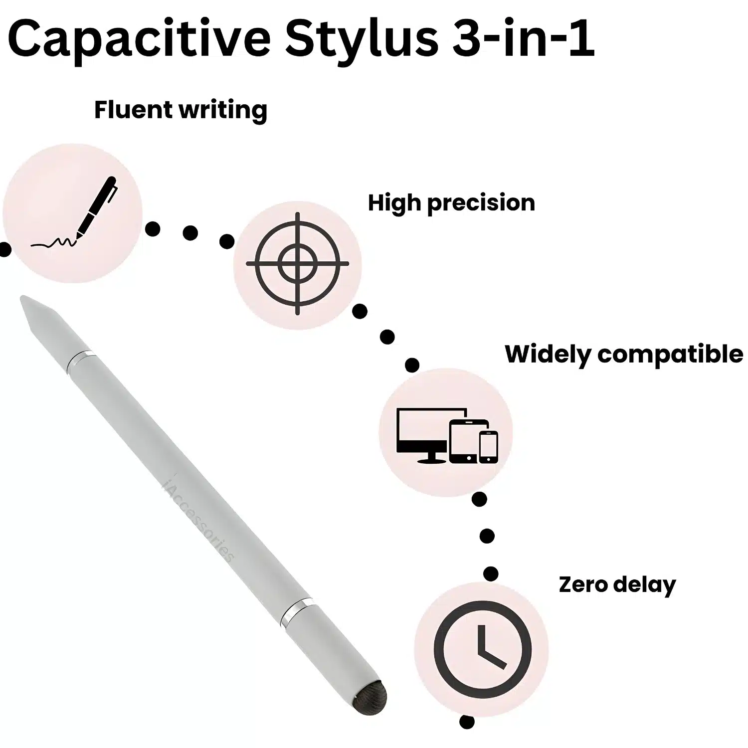iAccessories 3 in 1 Stylus with Ball Point pen for all Touch Screen Devices White-2