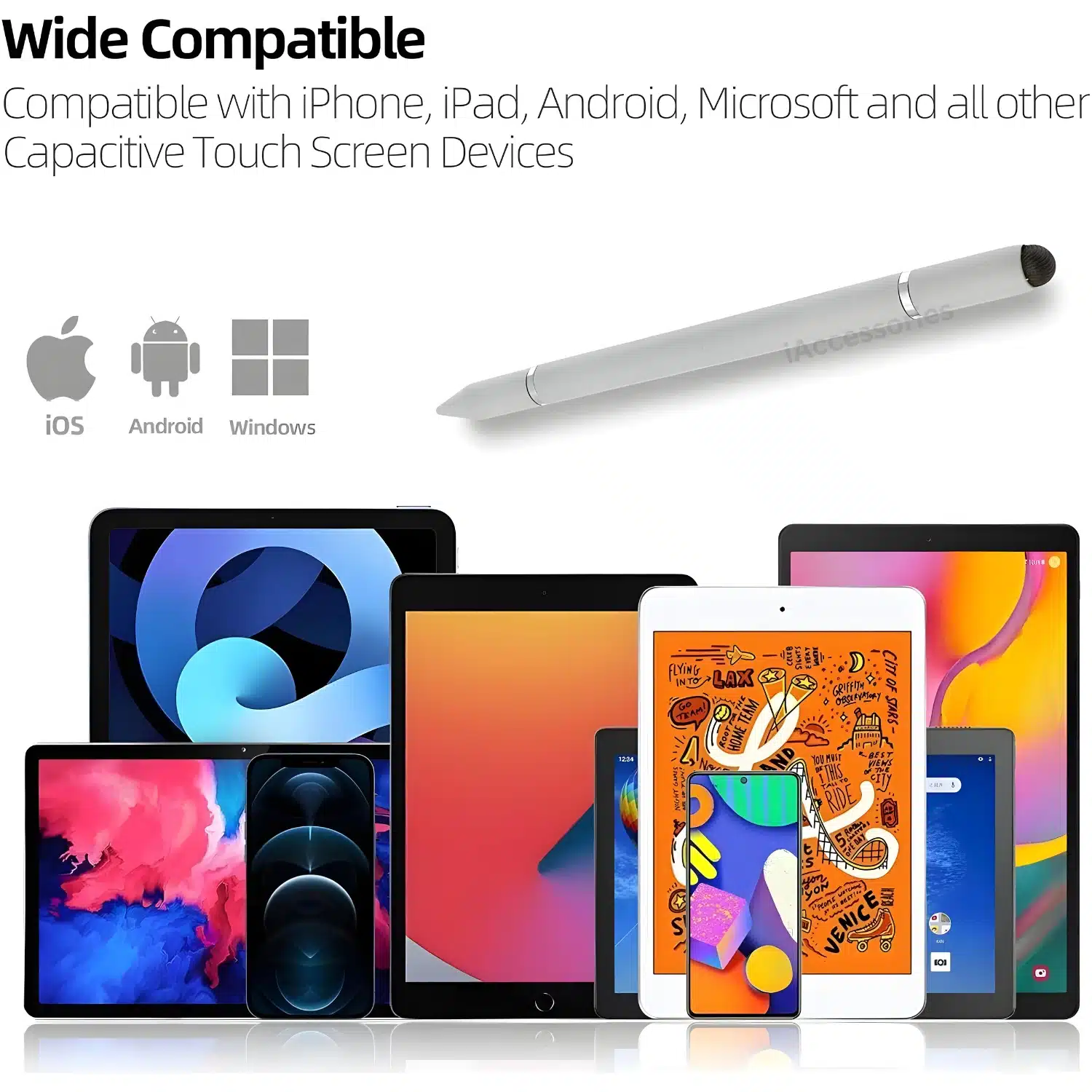 iAccessories 3 in 1 Stylus with Ball Point pen for all Touch Screen Devices White-3