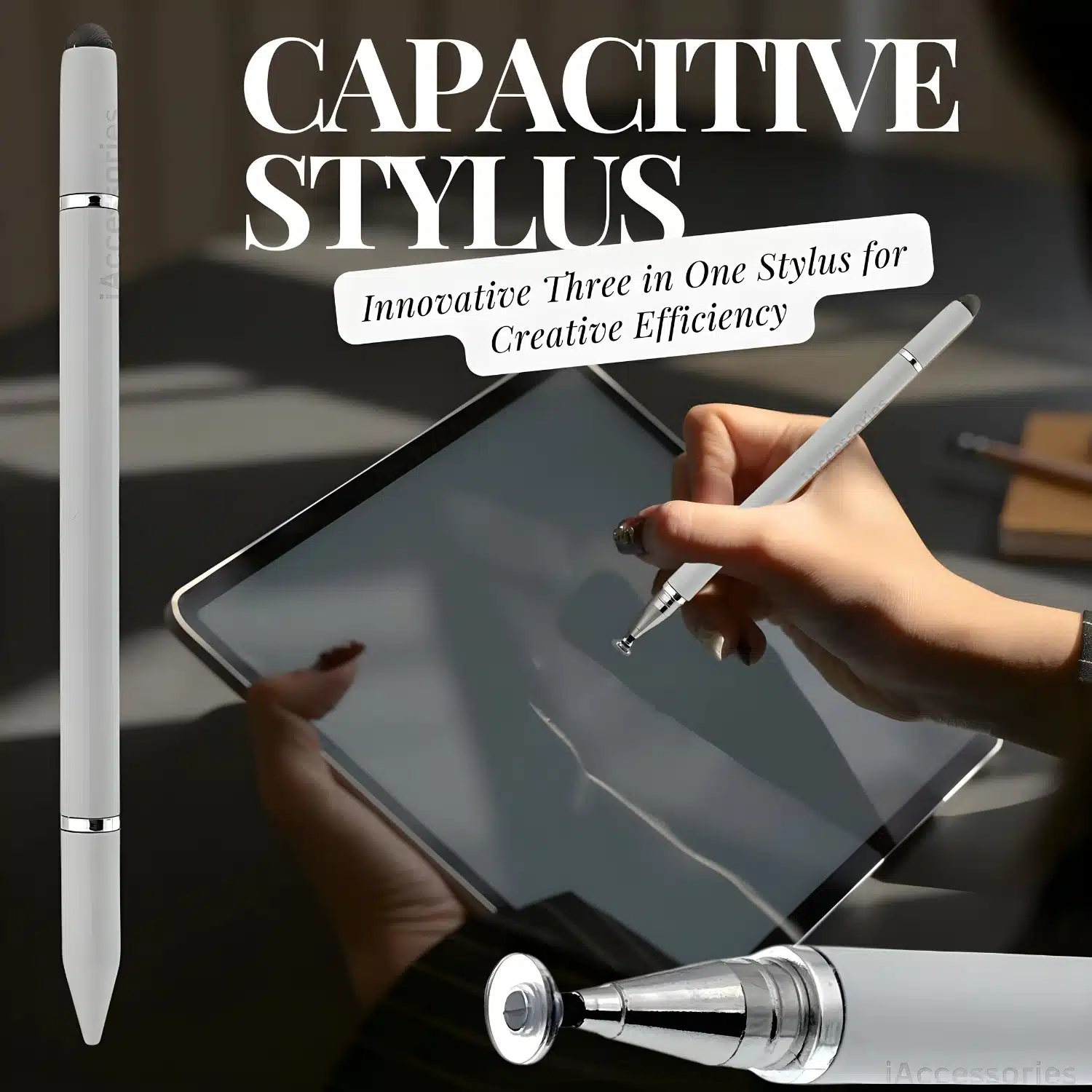 iAccessories 3 in 1 Stylus with Ball Point pen for all Touch Screen Devices White-5