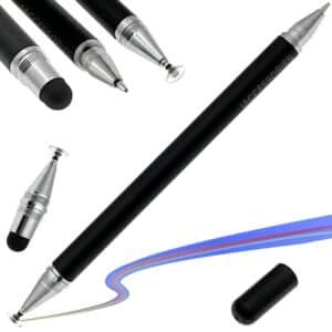 iAccessories 3-in-1 Stylus Pen - Fine Point Silicon Disc Tip, Round Tip, Ballpoint Pen - Black