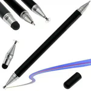 iAccessories 3-in-1 Stylus Pen - Fine Point Silicon Disc Tip, Round Tip, Ballpoint Pen - Black