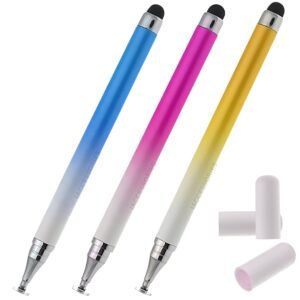 iAccessories Dual-Sided Stylus Pen for All Touch Screens - Compatible with iOS, Android Mobile Phones, Tablets - Pack of 3 (Blue, Pink, Yellow)