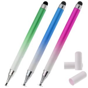 iAccessories Dual-Sided Stylus Pen for All Touch Screens - Compatible with iOS, Android Mobile Phones, Tablets - Pack of 3 (Green, Blue, Pink)