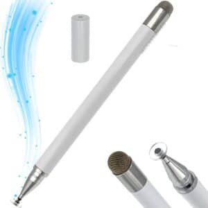 iAccessories 2-Way Stylus Pen - Fine Point Silicon Disc & Round Fiber Tips - White