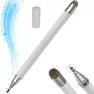 iAccessories 2-Way Stylus Pen - Fine Point Silicon Disc & Round Fiber Tips - White
