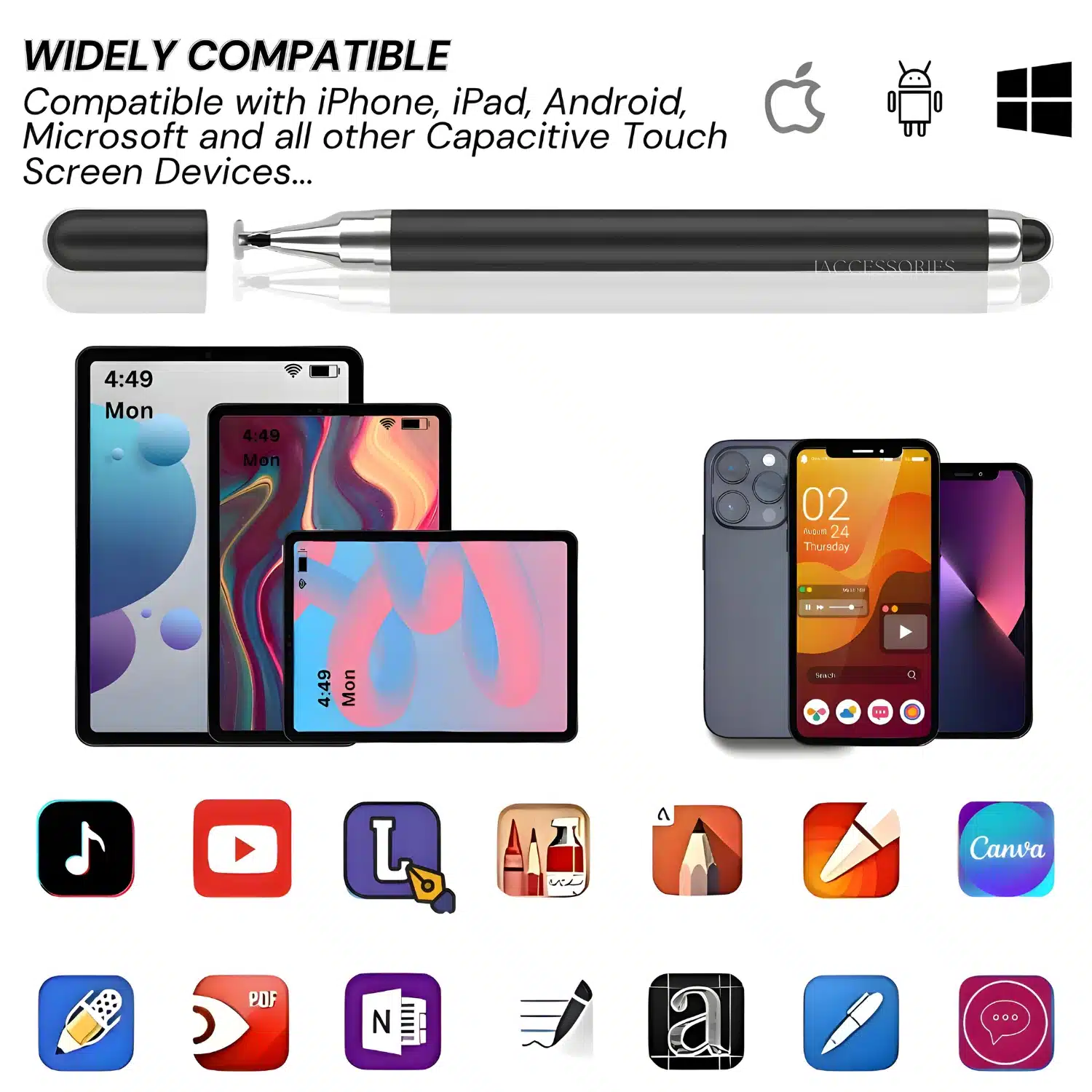 iAccessories 2 Way Stylus Pen for all Touch Screen Devices Black-4