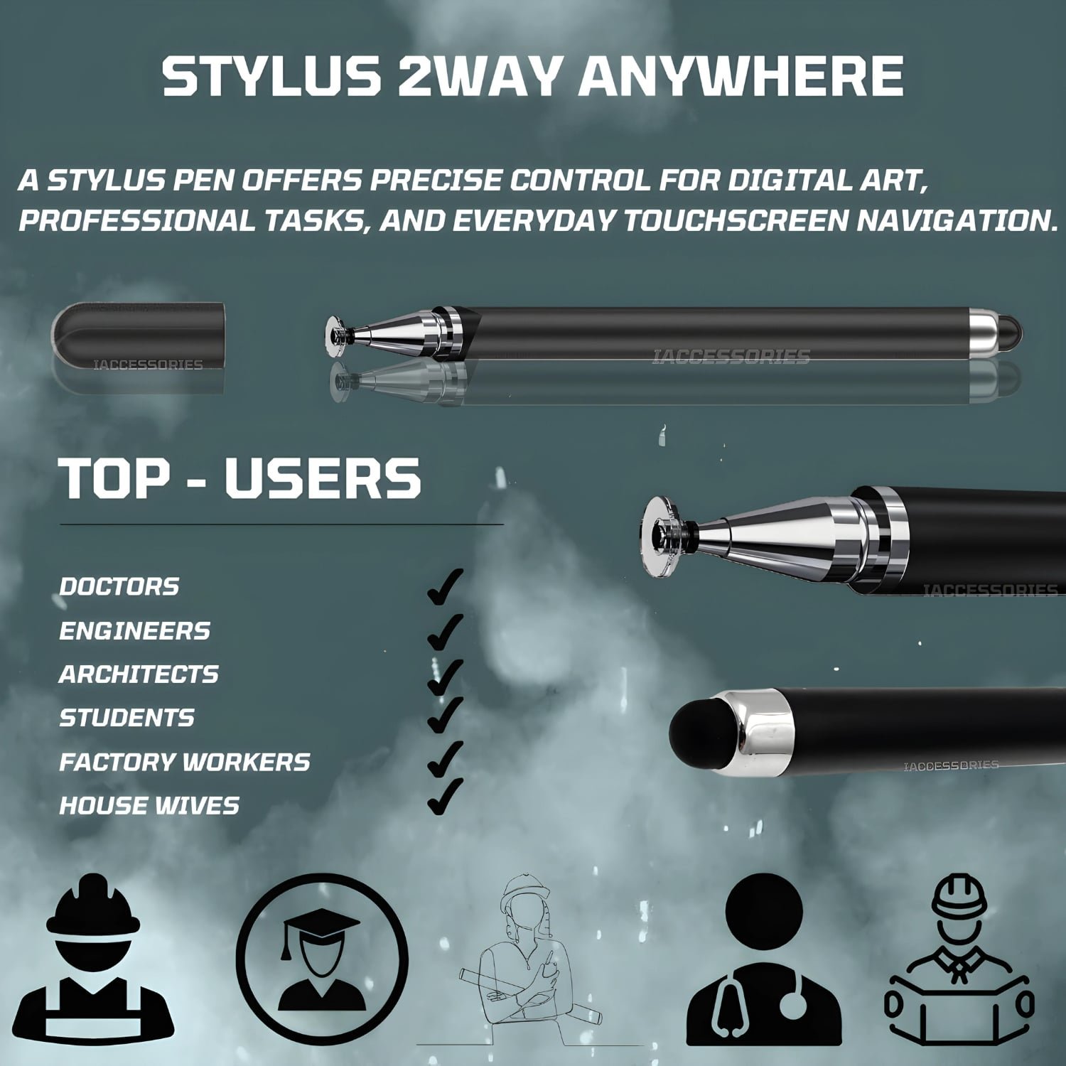 iAccessories 2 Way Stylus Pen for all Touch Screen Devices Black-7