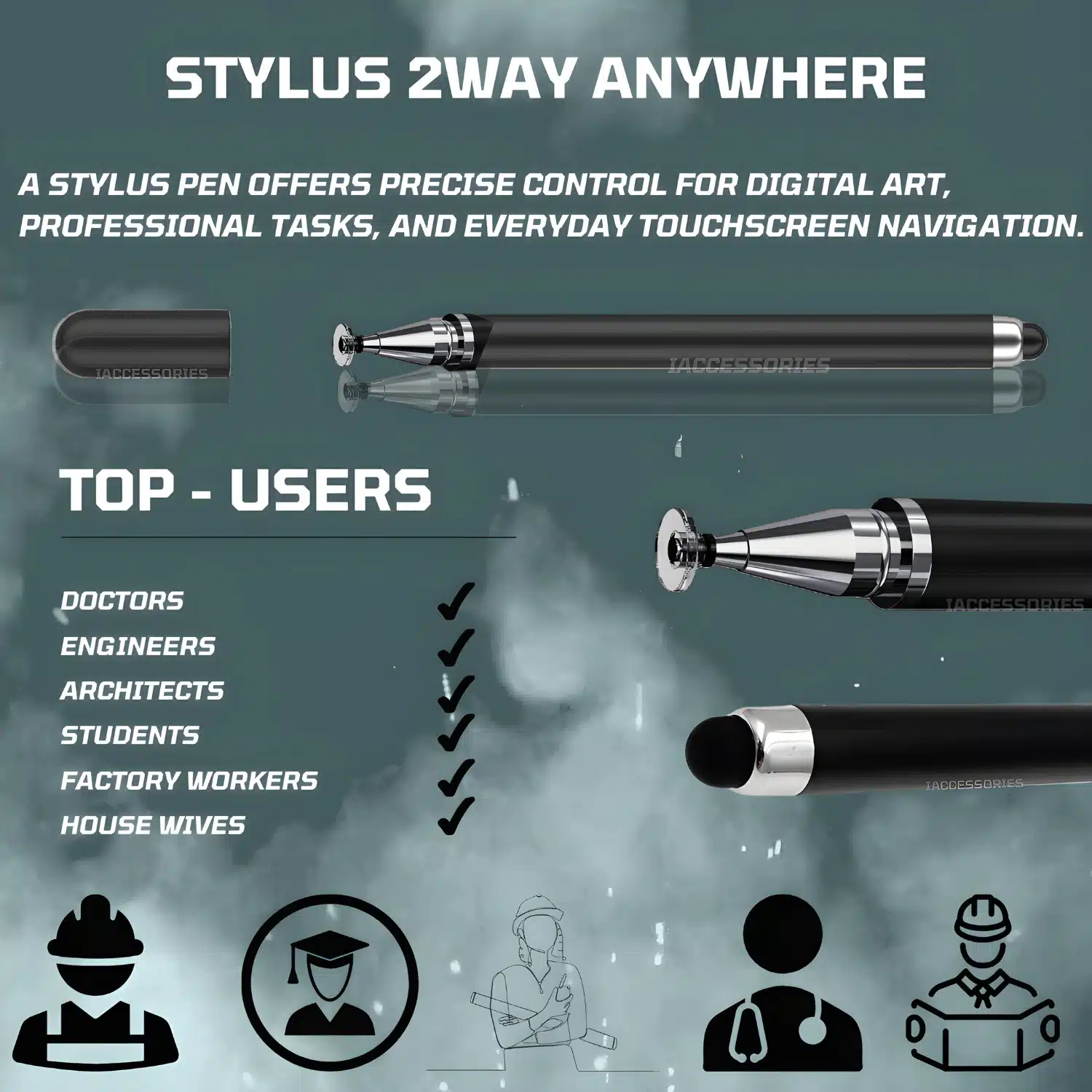 iAccessories 2 Way Stylus Pen for all Touch Screen Devices Black-7