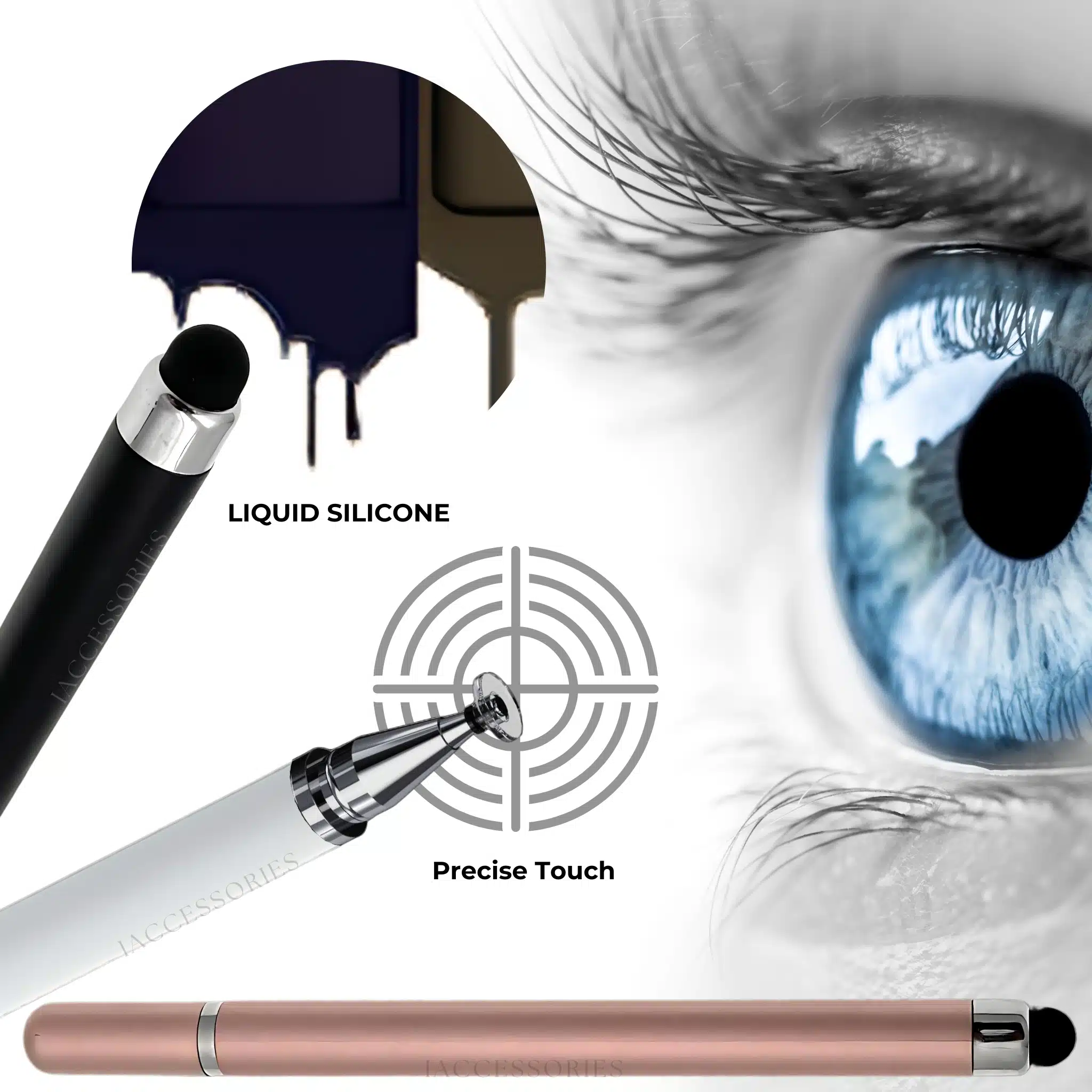 iAccessories Dual-Sided Stylus Pen for All Touch Screens – Compatible with iOS, Android Mobile Phones, Tablets – Pack of 3 (Black, White, Rose Gold)-7