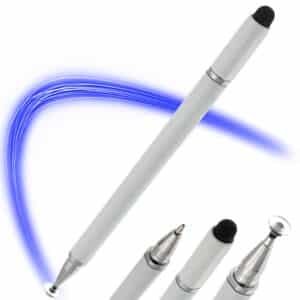 Fine Point Silicone Disc Tip 3-in-1 Stylus with Ball Point Pen – White