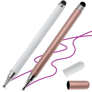 iAccessories Dual-Sided Universal Stylus Pen for All Touch Screen Devices – Pack of 2 | White & Rose Gold