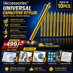 iAccessories Universal Capacitive Stylus Pen for All Touch Screen Devices – Pack of 10 | Bright Gold